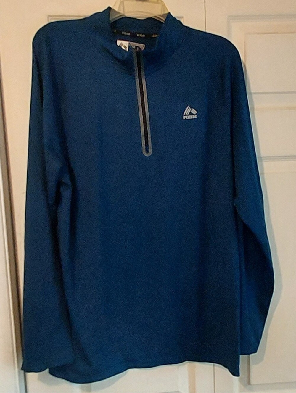 RBX Performance Mens Large Quarter Zip Blue Black Stripe Athleisure Pullover Top